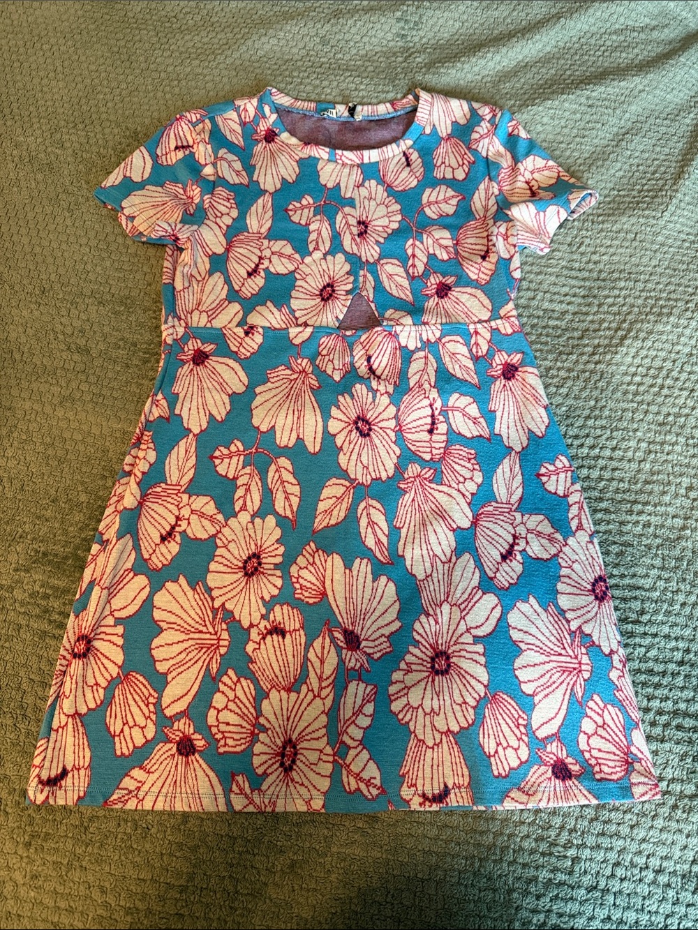 Zara Blue Mini Dress with Pink Floral Print
